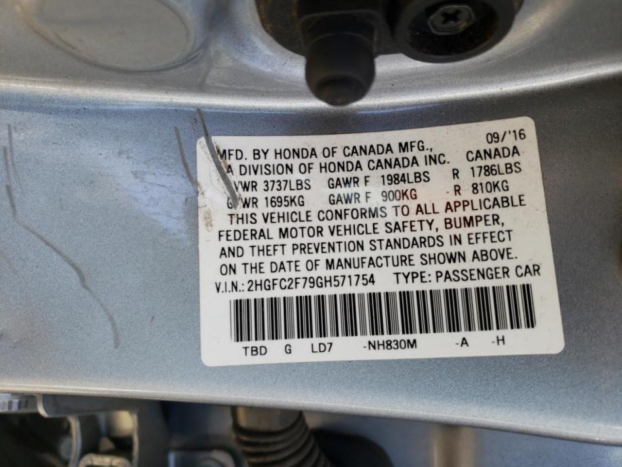 Photo 10 from auction – 2016 HONDA CIVIC EX with VIN 2HGFC2F79GH571754