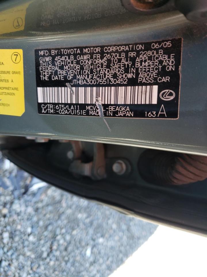 Photo 10 from auction – 2005 LEXUS ES 330 with VIN JTHBA30G755130452