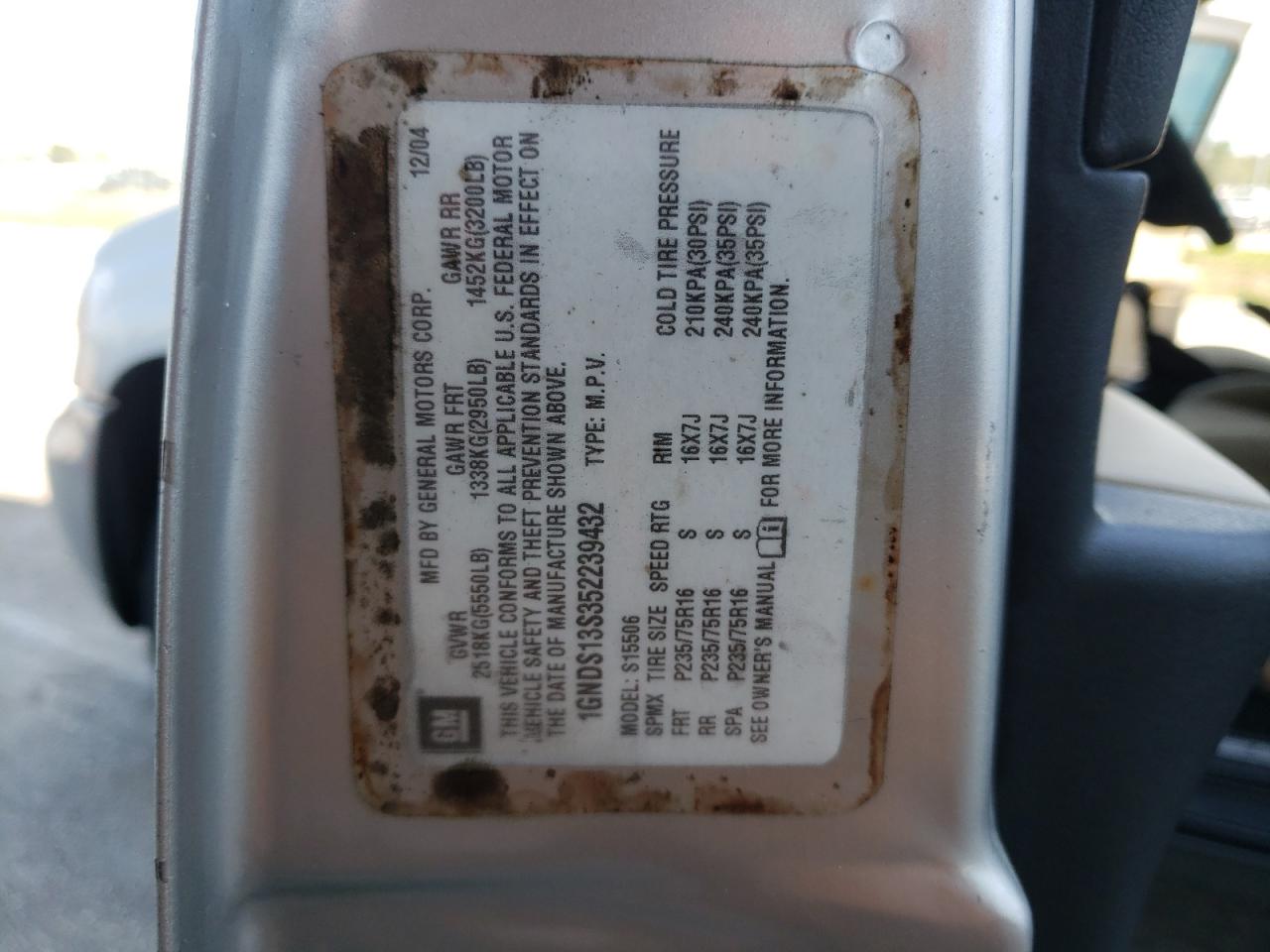 Photo 10 from auction – 2005 CHEVROLET TRAILBLAZE with VIN 1GNDS13S352239432