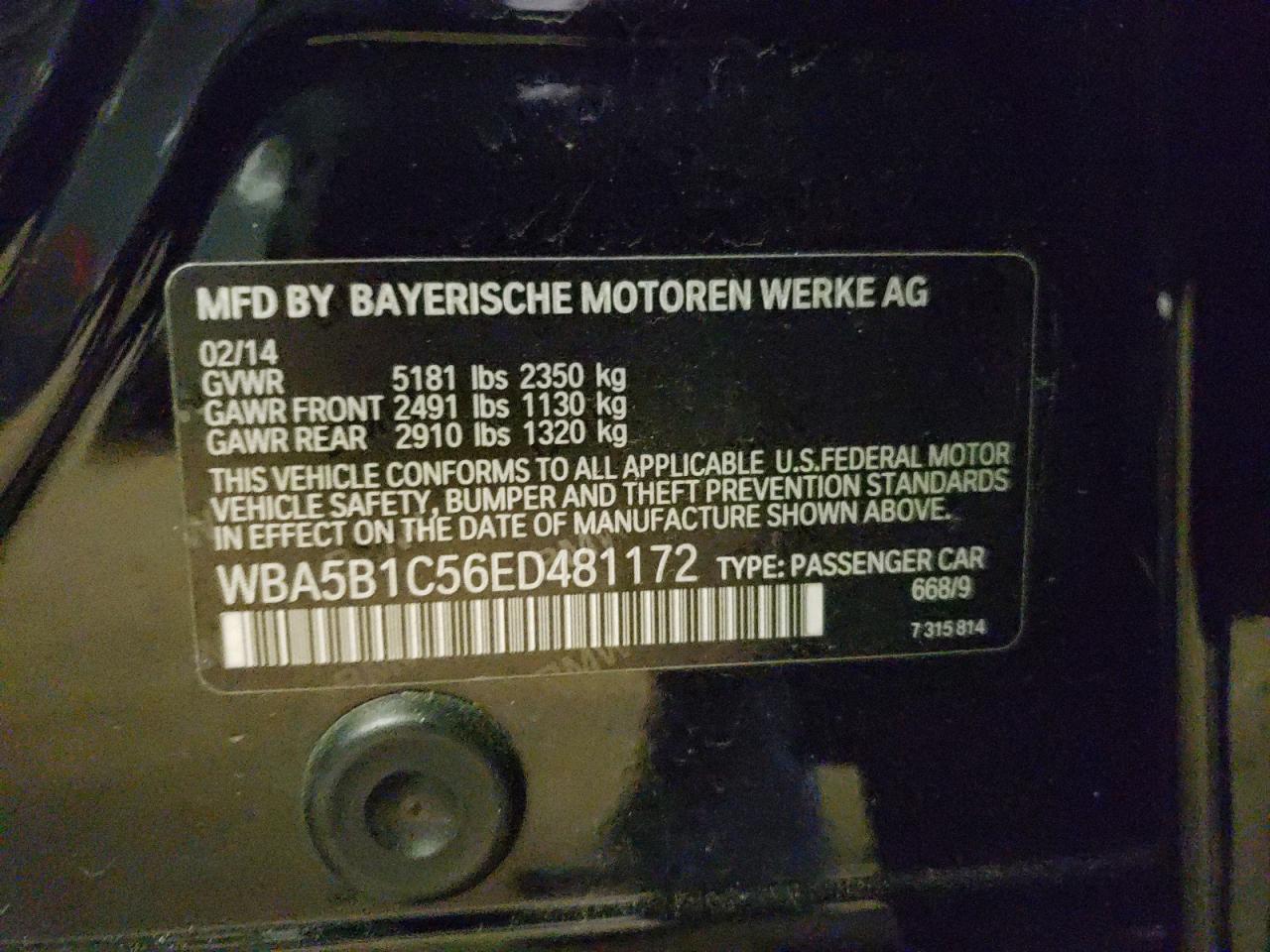 Photo 10 from auction – 2014 BMW 535 I with VIN WBA5B1C56ED481172