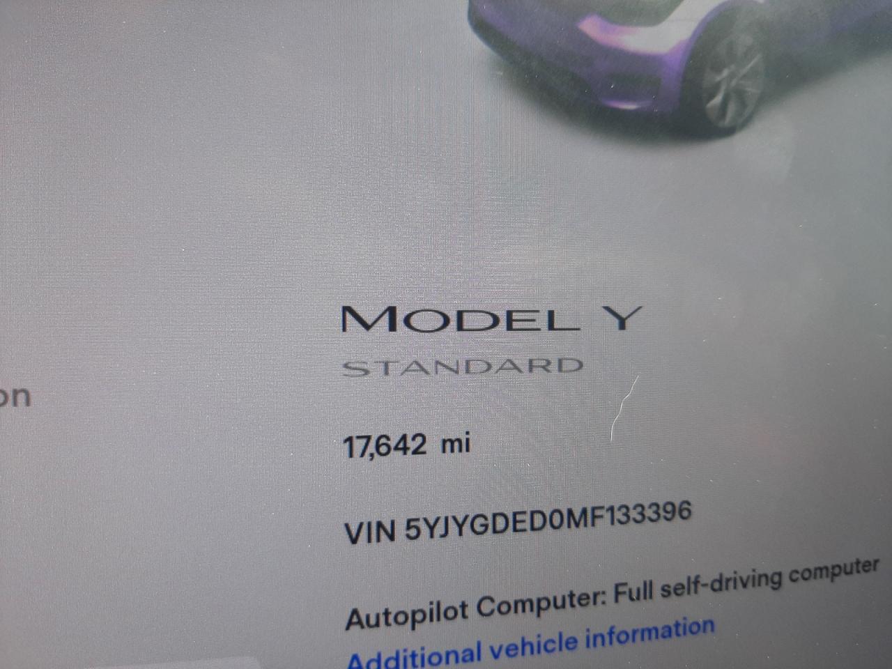 Photo 8 from auction – 2021 TESLA MODEL Y with VIN 5YJYGDED0MF133396