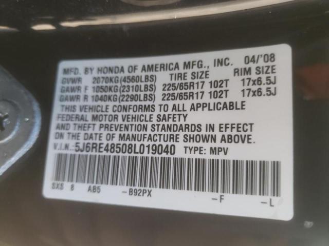 Photo 10 from auction – 2008 HONDA CR-V EX with VIN 5J6RE48508L019040