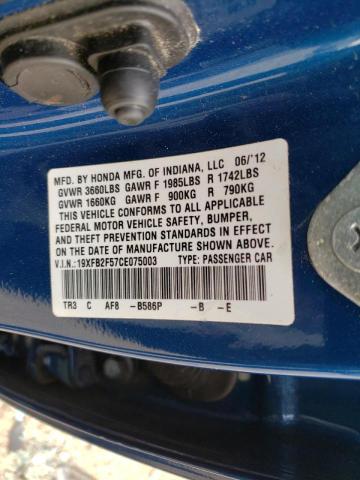 Photo 10 from auction – 2012 HONDA CIVIC LX with VIN 19XFB2F57CE075003