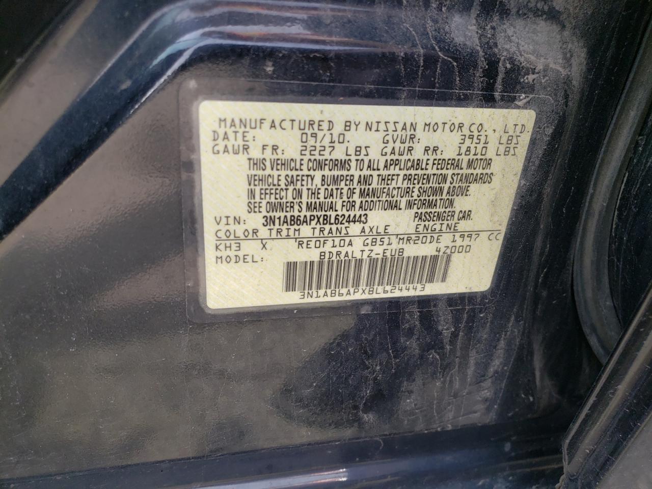 Photo 10 from auction – 2011 NISSAN SENTRA 2.0 with VIN 3N1AB6APXBL624443