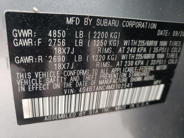 Photo 10 from auction – 2021 SUBARU OUTBACK LI with VIN 4S4BTANC4M3102541