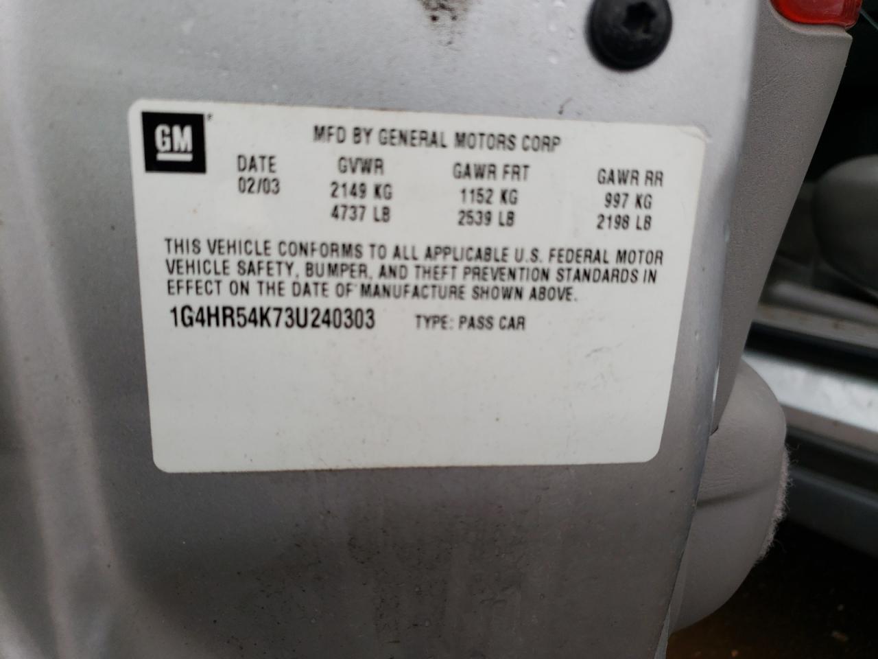 Photo 10 from auction – 2003 BUICK LESABRE LI with VIN 1G4HR54K73U240303