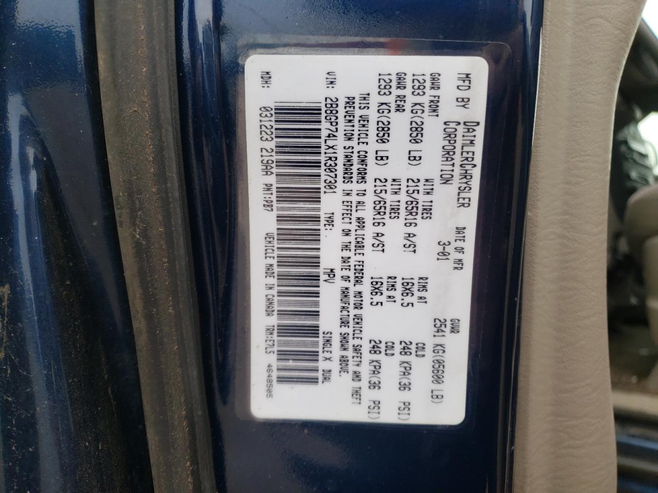 Photo 10 from auction – 2001 DODGE GRAND CARA with VIN 2B8GP74LX1R307301