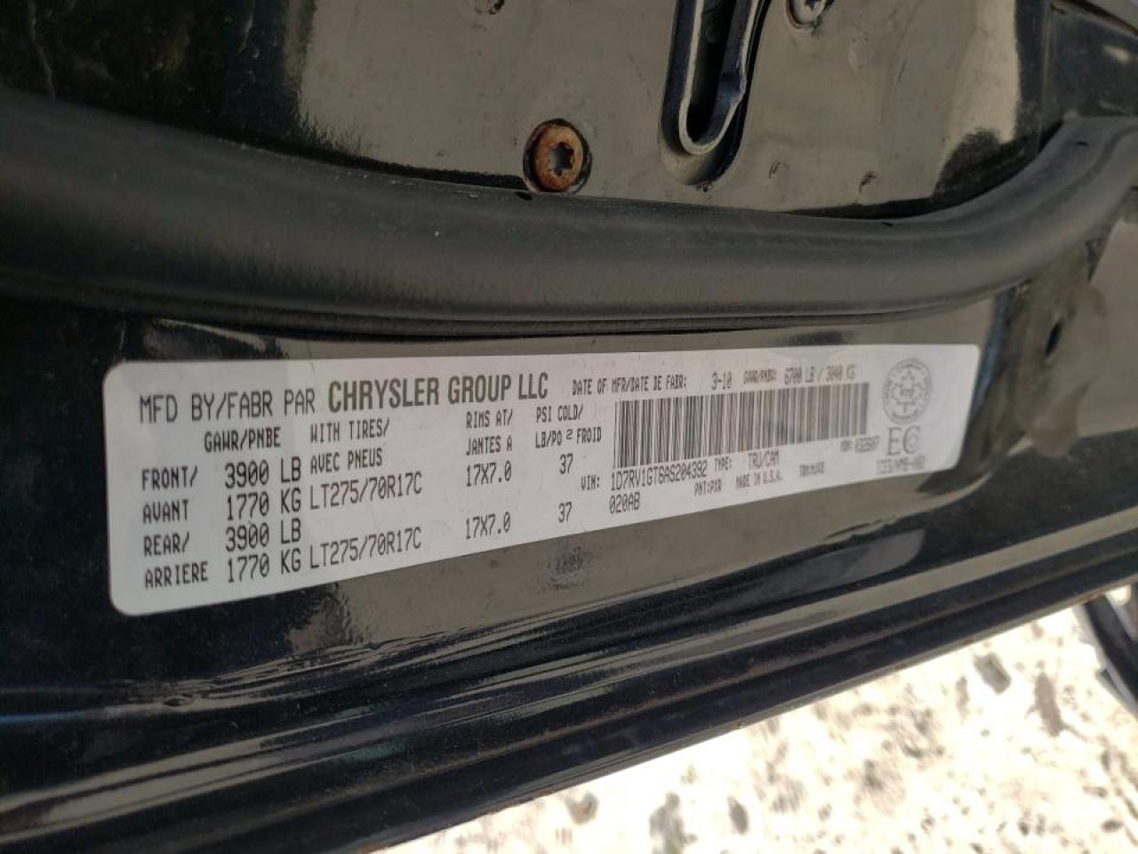 Photo 10 from auction – 2010 DODGE RAM 1500 with VIN 1D7RV1GT6AS204392