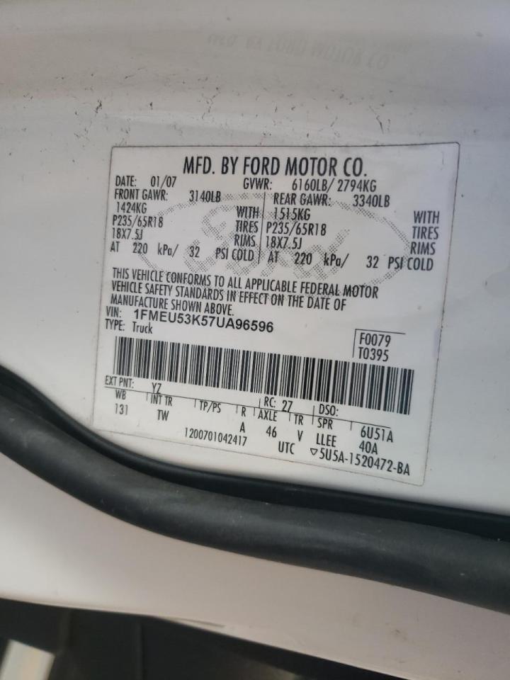 Photo 10 from auction – 2007 FORD EXPLORER S with VIN 1FMEU53K57UA96596