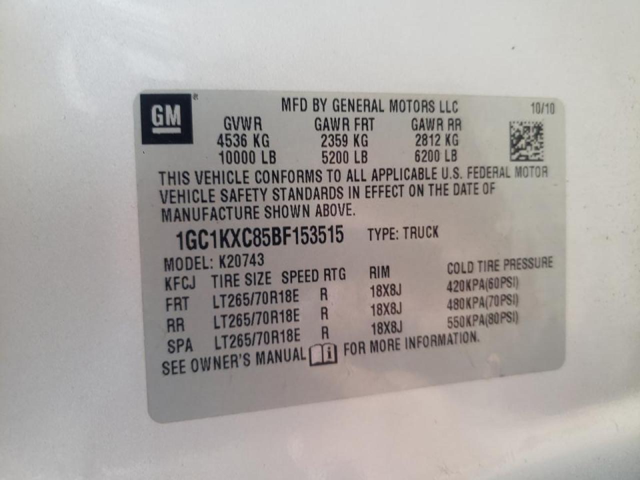 Photo 10 from auction – 2011 CHEVROLET SILVERADO with VIN 1GC1KXC85BF153515