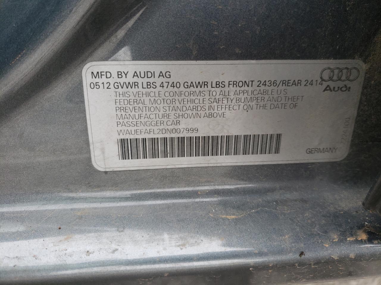 Photo 10 from auction – 2013 AUDI A4 PREMIUM with VIN WAUEFAFL2DN007999