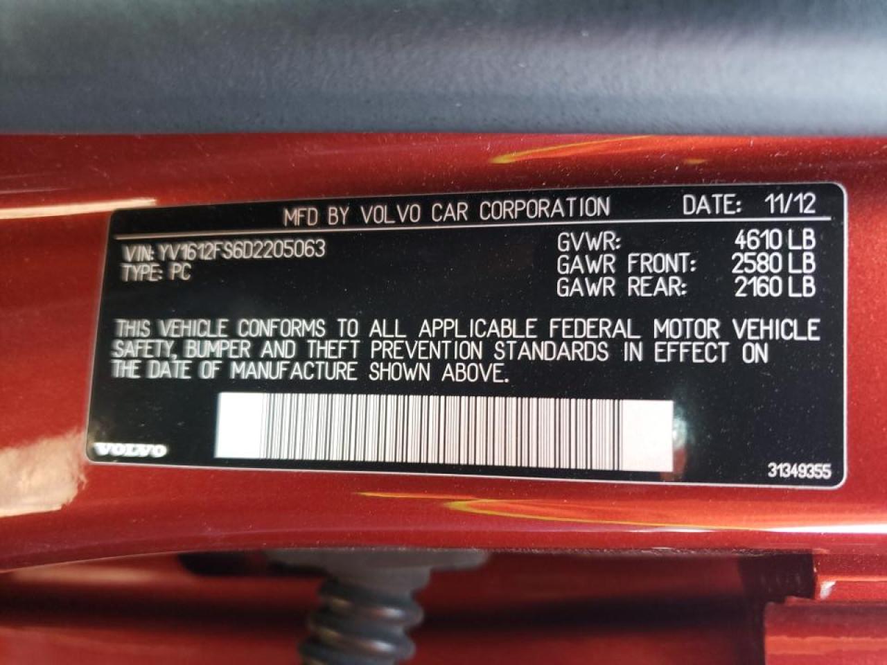 Photo 10 from auction – 2013 VOLVO S60 T5 with VIN YV1612FS6D2205063
