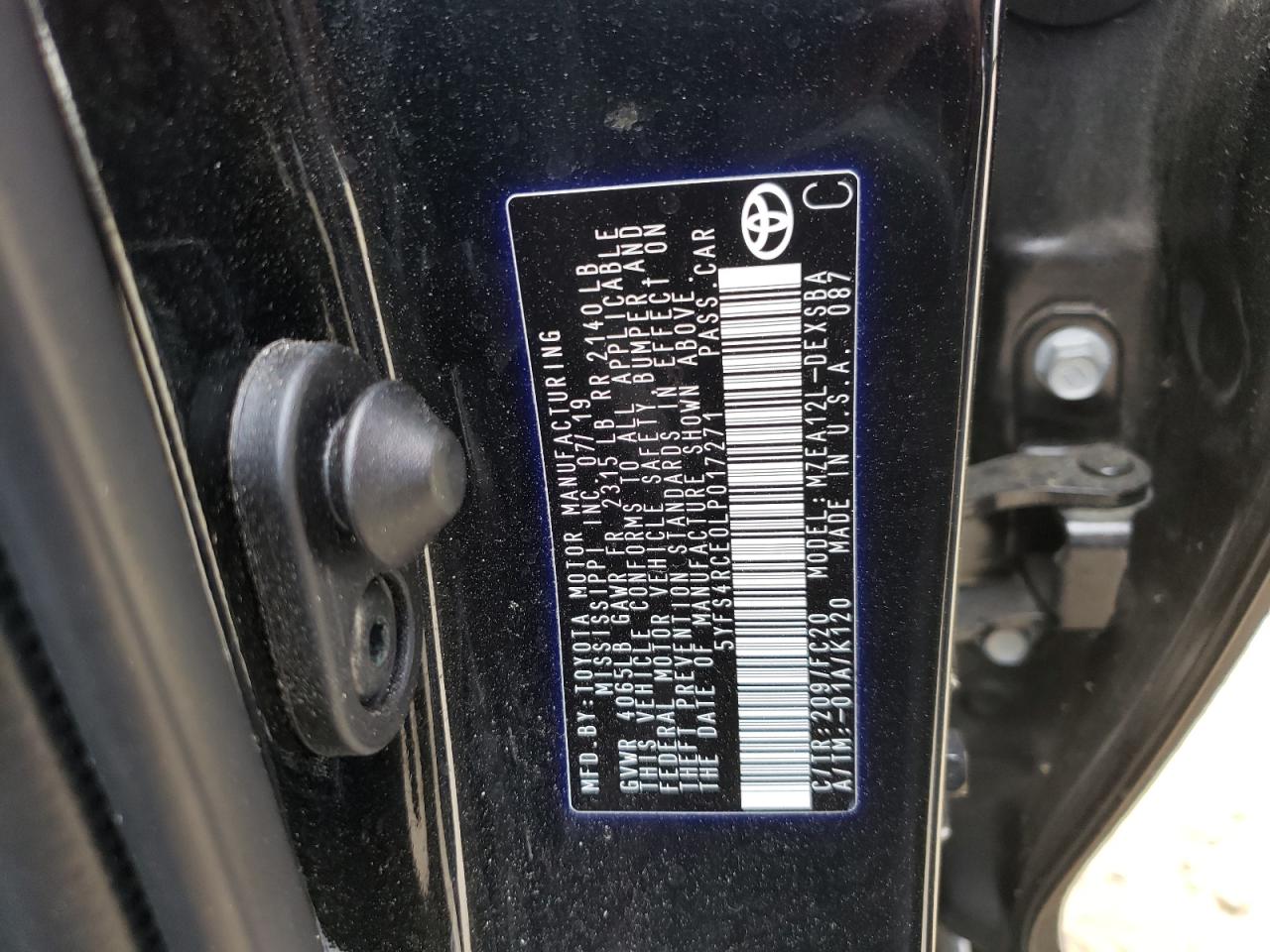 Photo 10 from auction – 2020 TOYOTA COROLLA SE with VIN 5YFS4RCE0LP017271
