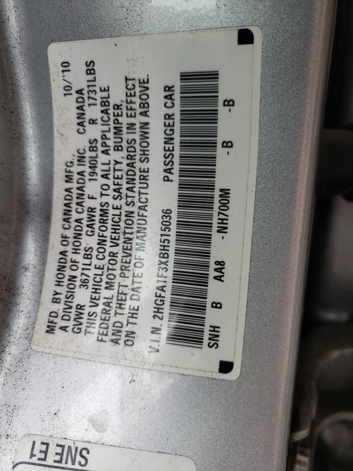 Photo 10 from auction – 2011 HONDA CIVIC VP with VIN 2HGFA1F3XBH515036