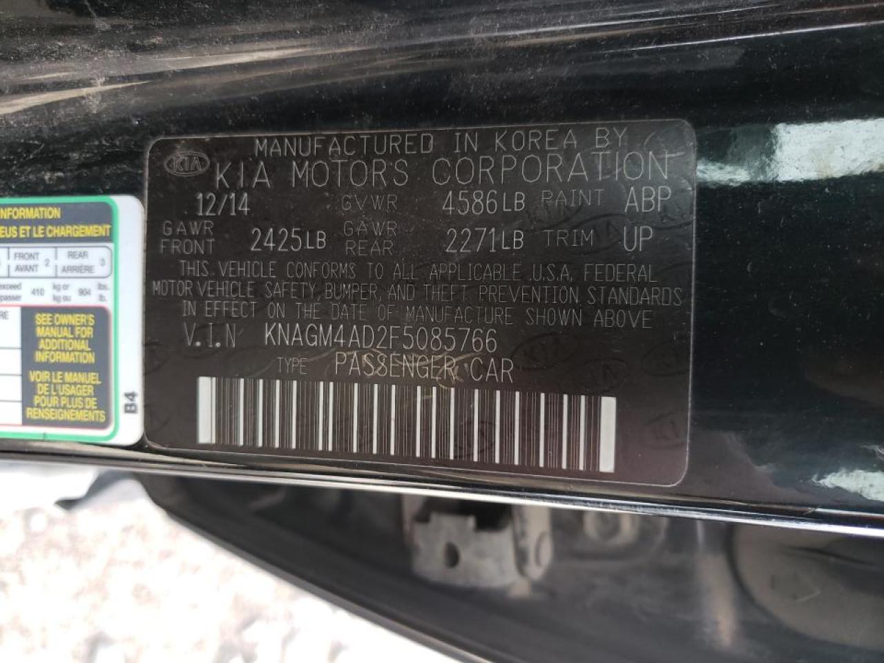 Photo 10 from auction – 2015 KIA OPTIMA HYB with VIN KNAGM4AD2F5085766
