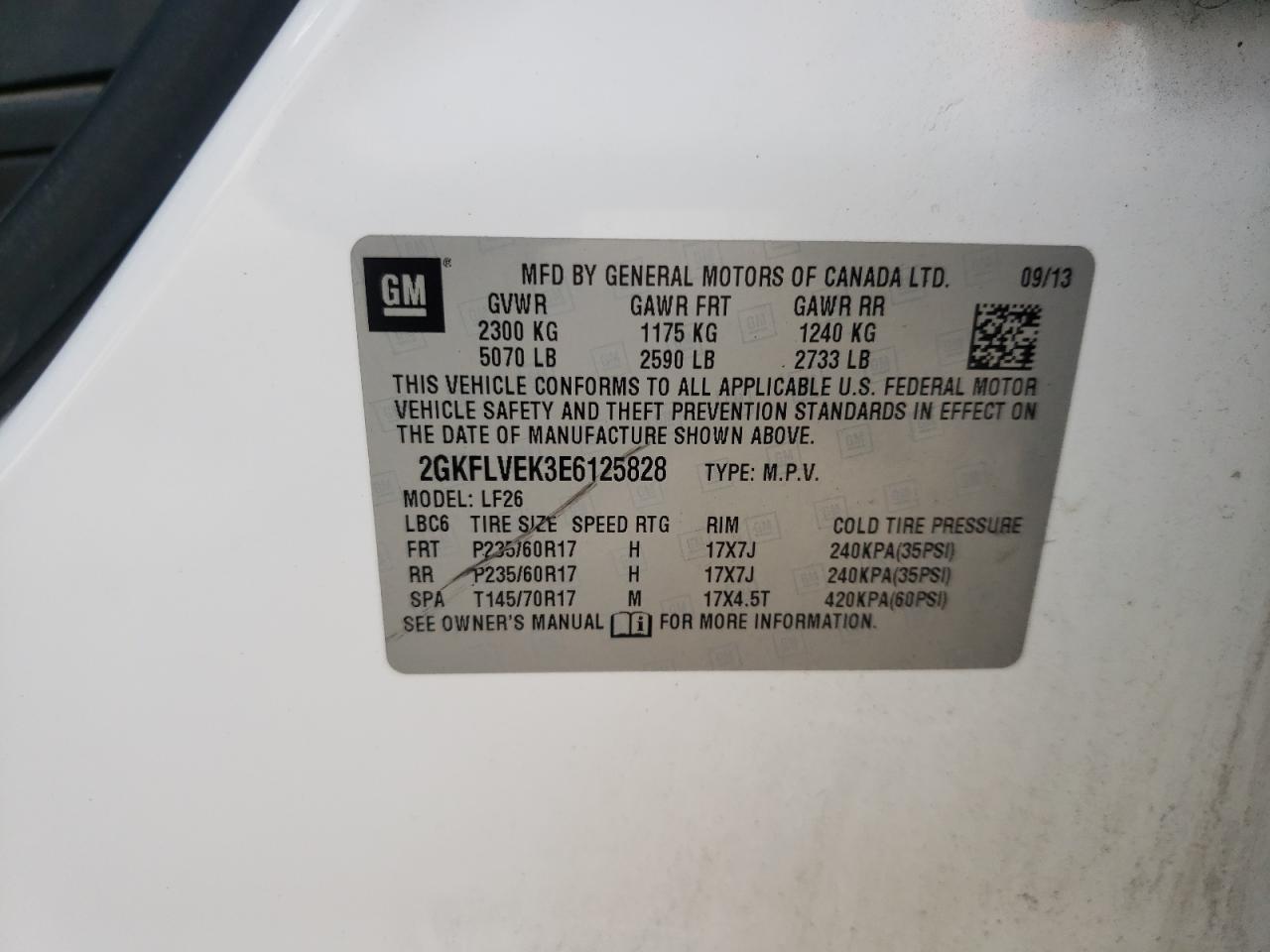 Photo 10 from auction – 2014 GMC TERRAIN SL with VIN 2GKFLVEK3E6125828