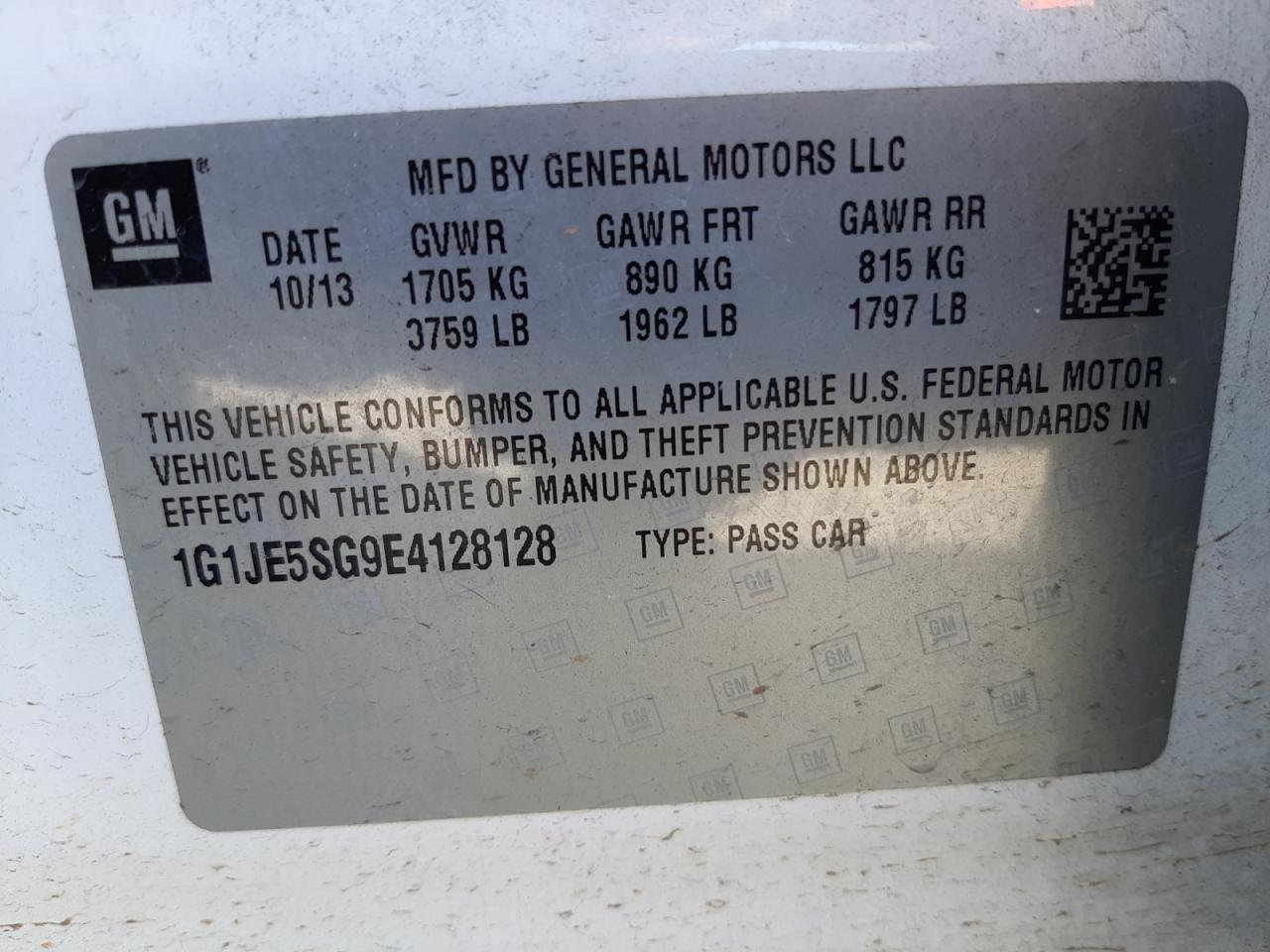 Photo 10 from auction – 2014 CHEVROLET SONIC LTZ with VIN 1G1JE5SG9E4128128