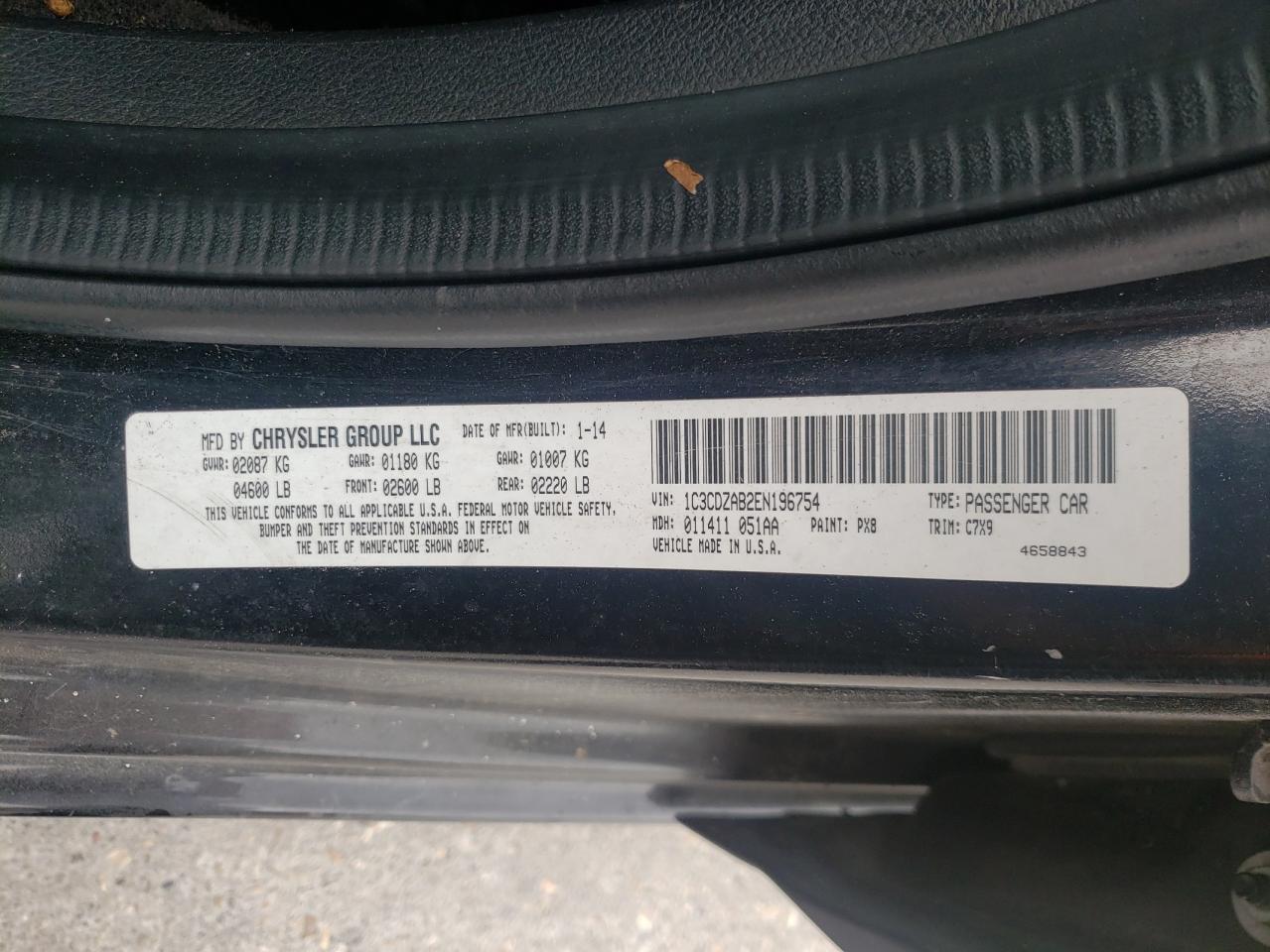 Photo 10 from auction – 2014 DODGE AVENGER SE with VIN 1C3CDZAB2EN196754