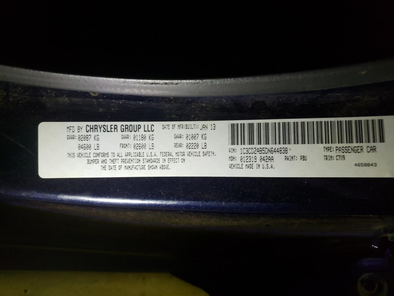 Photo 10 from auction – 2013 DODGE AVENGER SE with VIN 1C3CDZAB5DN644838