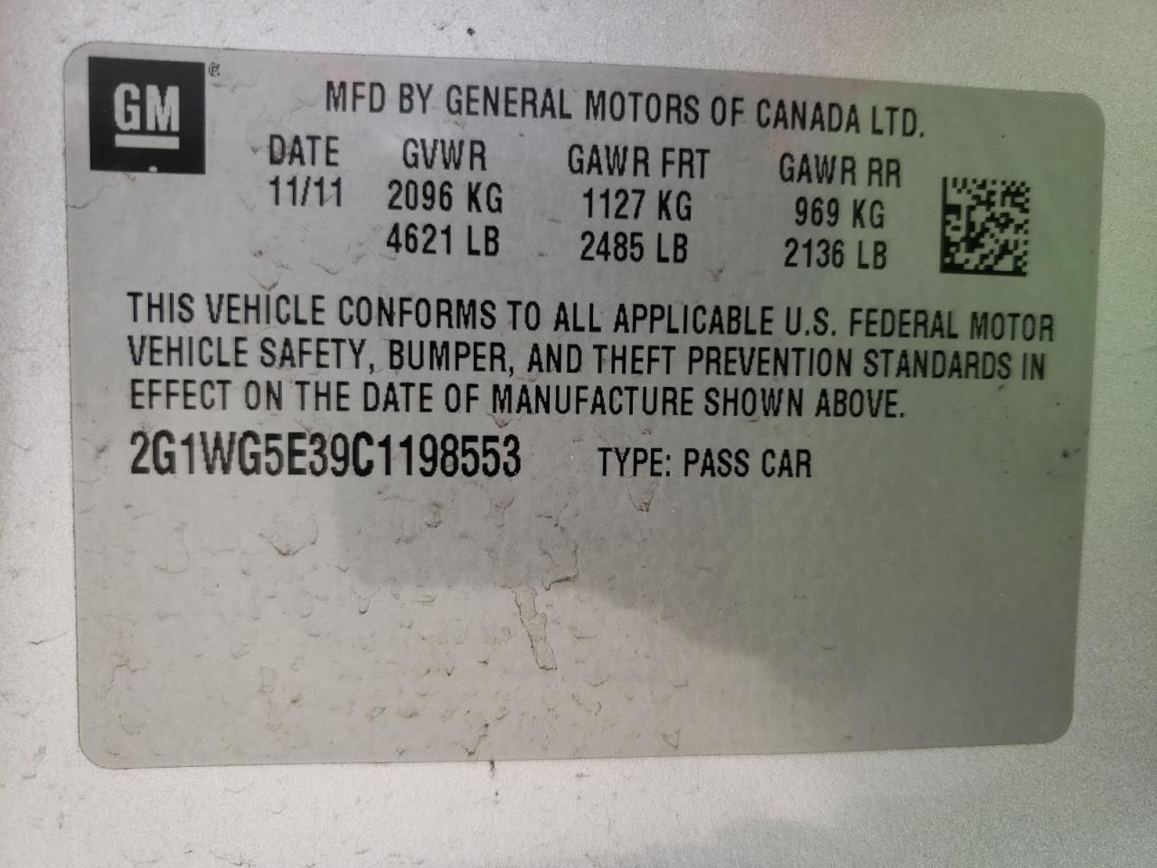 Photo 10 from auction – 2012 CHEVROLET IMPALA LT with VIN 2G1WG5E39C1198553