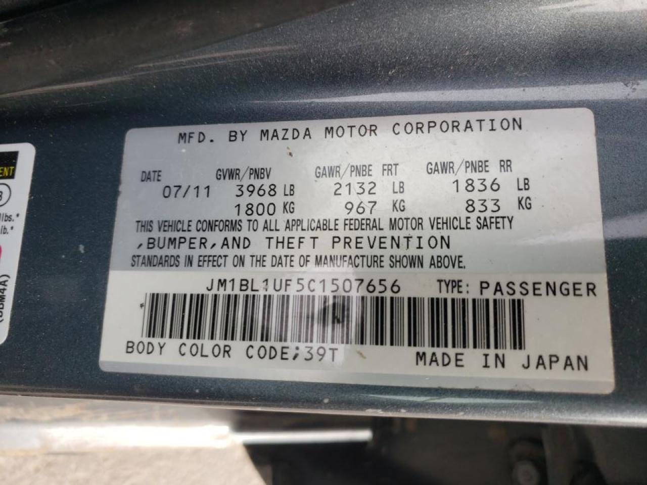 Photo 10 from auction – 2012 MAZDA 3 I with VIN JM1BL1UF5C1507656