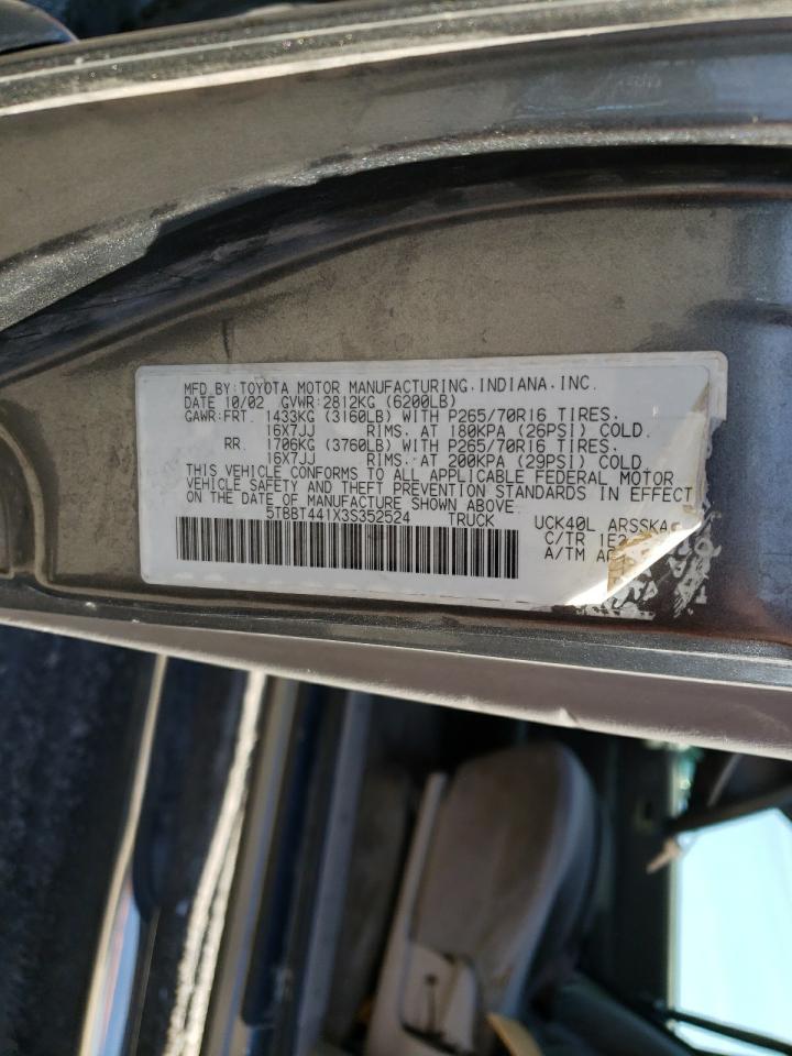 Photo 10 from auction – 2003 TOYOTA TUNDRA ACC with VIN 5TBBT441X3S352524