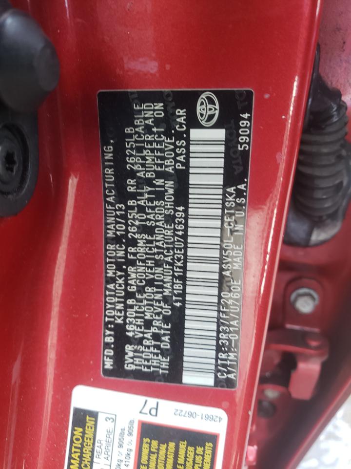 Photo 10 from auction – 2014 TOYOTA CAMRY L with VIN 4T1BF1FK3EU746394
