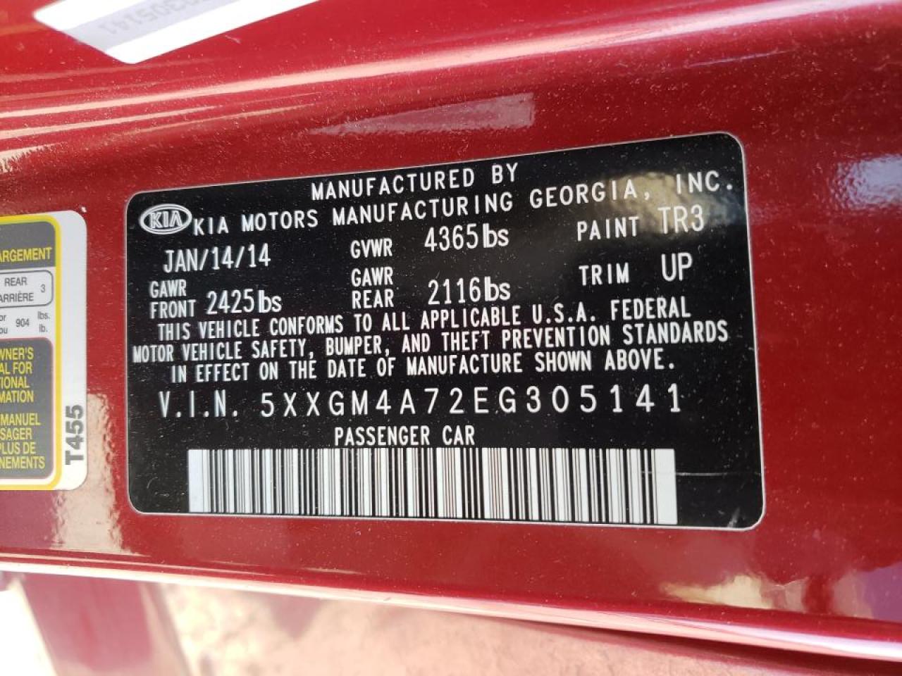 Photo 10 from auction – 2014 KIA OPTIMA LX with VIN 5XXGM4A72EG305141