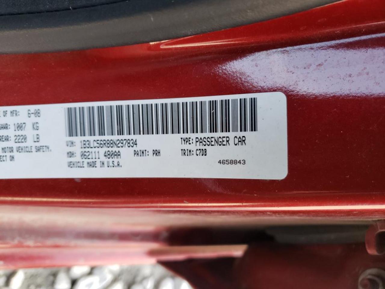 Photo 10 from auction – 2008 DODGE AVENGER SX with VIN 1B3LC56R88N297834