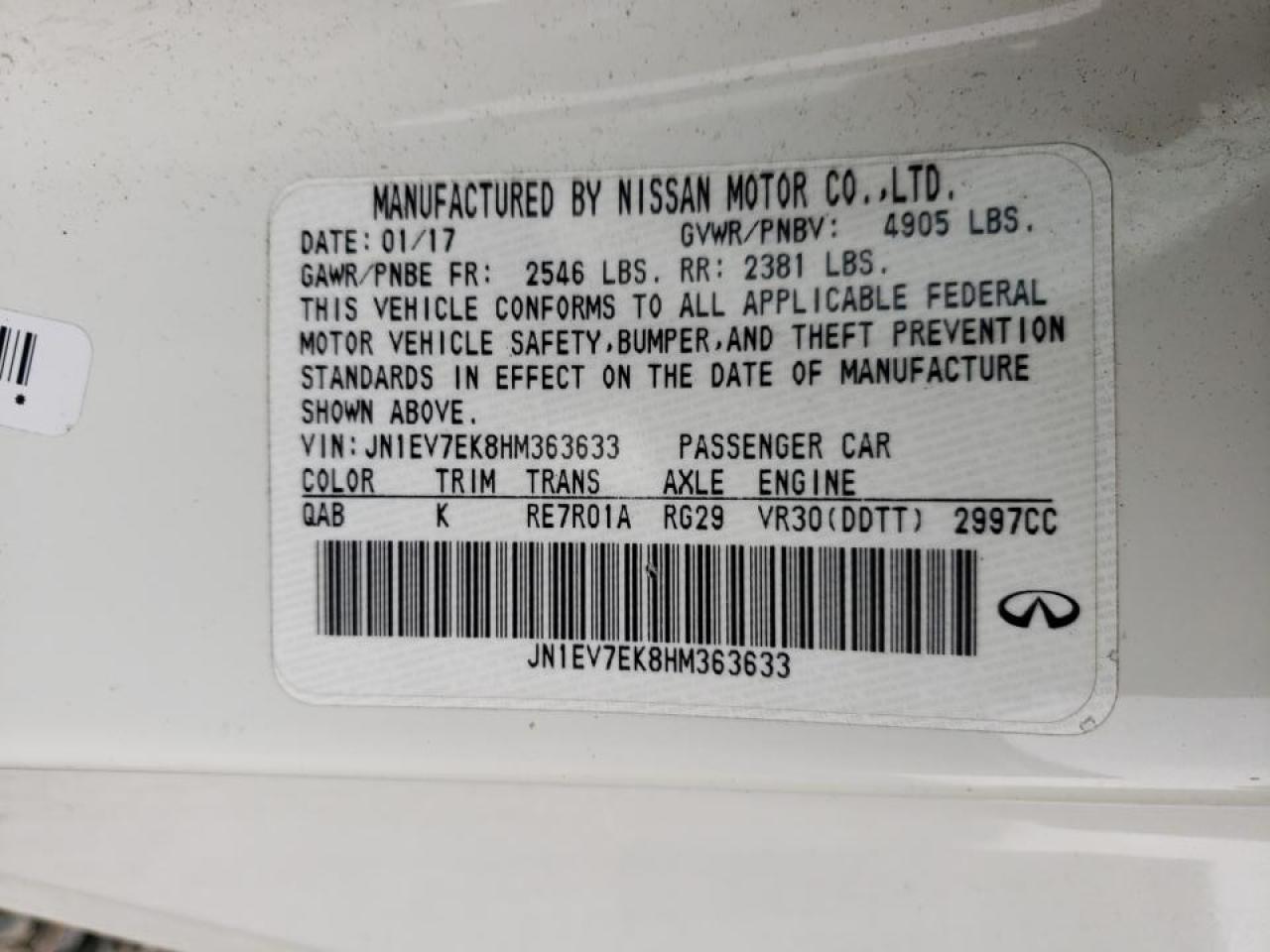 Photo 10 from auction – 2017 INFINITI Q60 PREMIU with VIN JN1EV7EK8HM363633