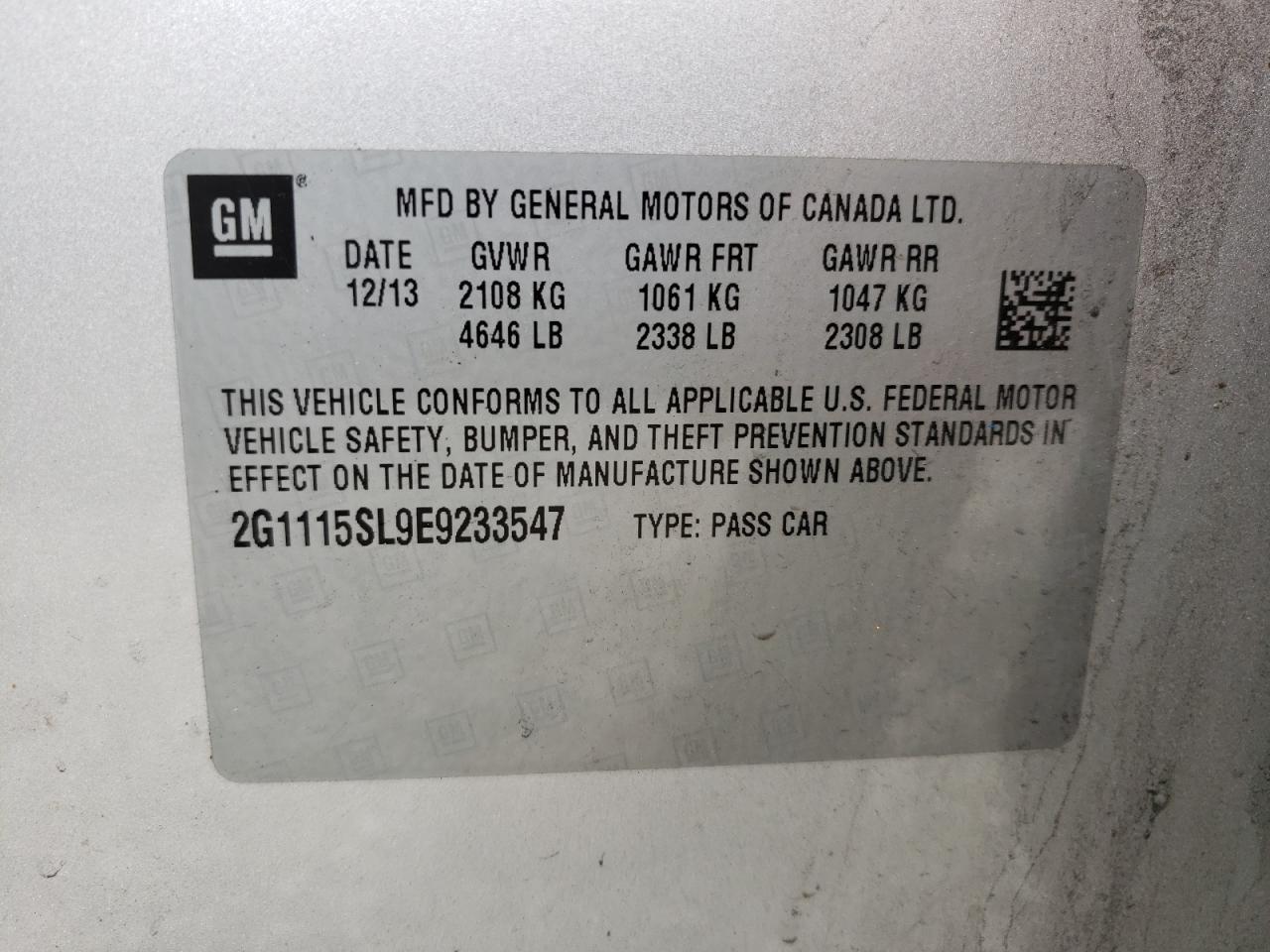 Photo 10 from auction – 2014 CHEVROLET IMPALA LT with VIN 2G1115SL9E9233547