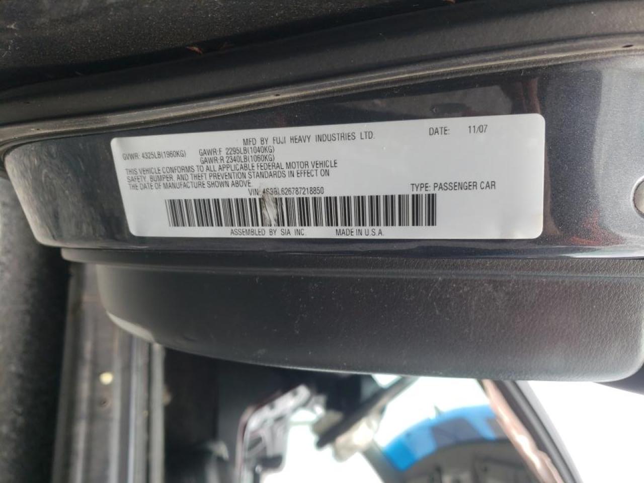 Photo 10 from auction – 2008 SUBARU LEGACY 2.5 with VIN 4S3BL626787218850