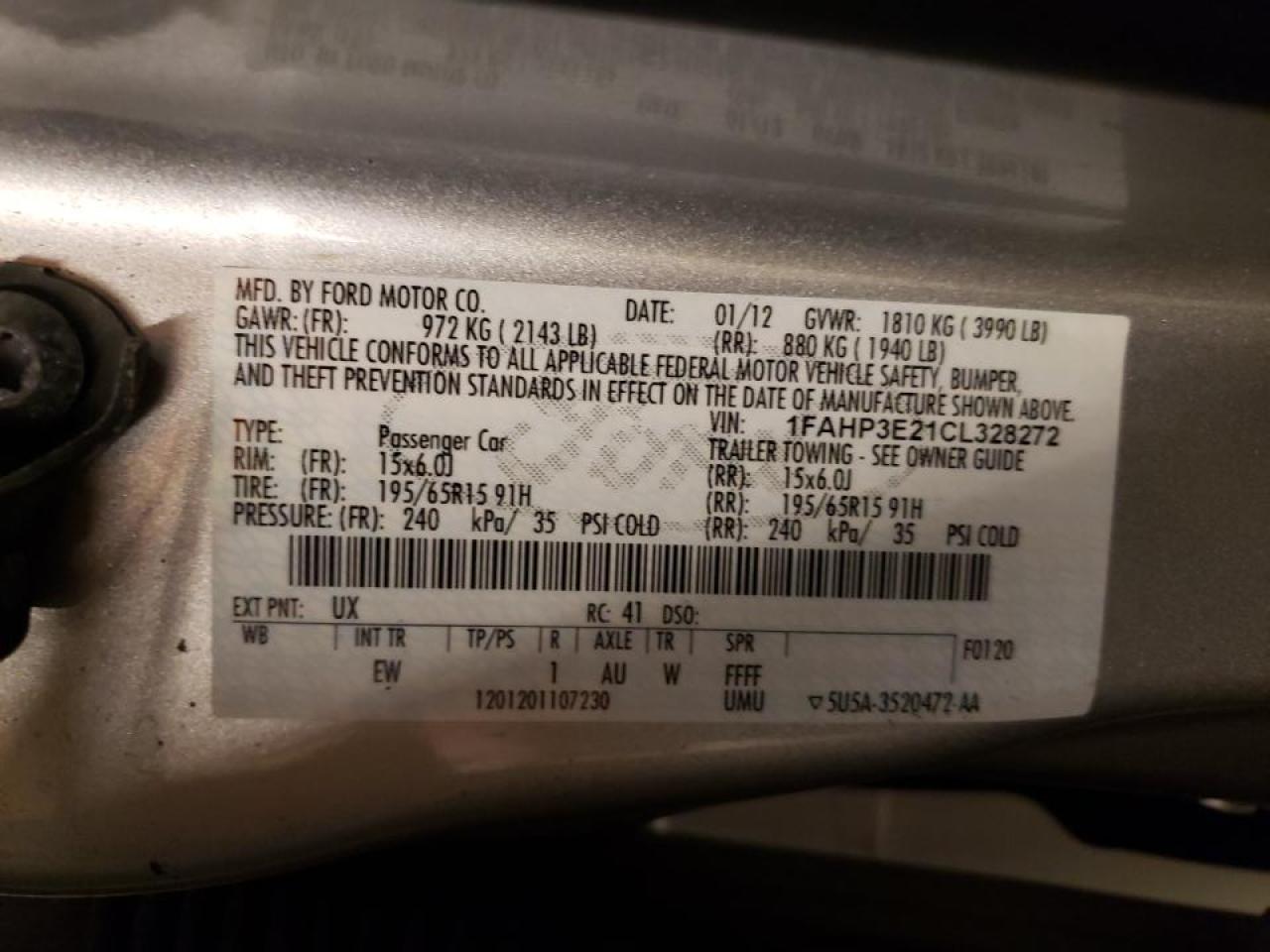 Photo 10 from auction – 2012 FORD FOCUS S with VIN 1FAHP3E21CL328272