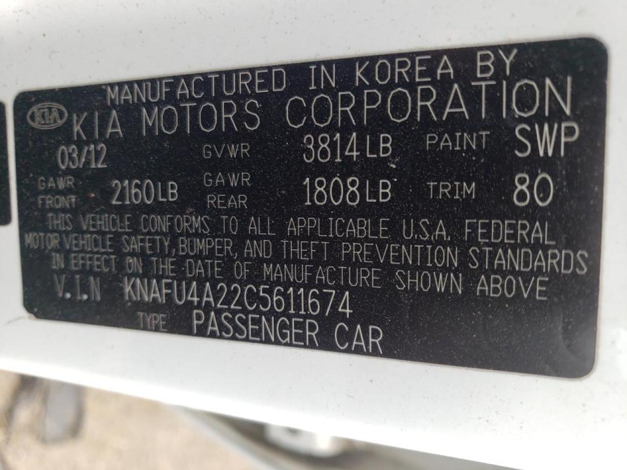 Photo 10 from auction – 2012 KIA FORTE EX with VIN KNAFU4A22C5611674