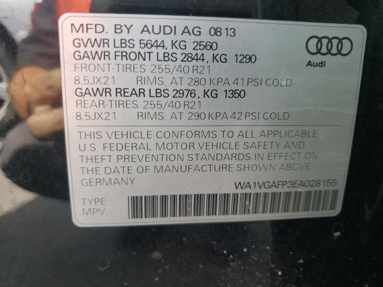 Photo 10 from auction – 2014 AUDI SQ5 PRESTI with VIN WA1VGAFP3EA028155