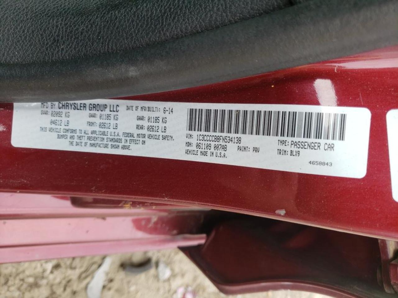 Photo 10 from auction – 2015 CHRYSLER 200 C with VIN 1C3CCCCB8FN534138
