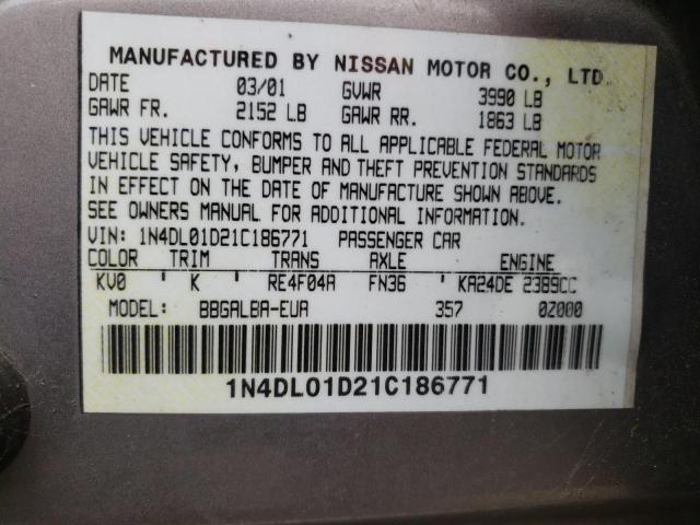 Photo 10 from auction – 2001 NISSAN ALTIMA XE with VIN 1N4DL01D21C186771