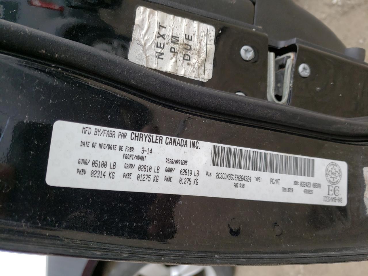 Photo 10 from auction – 2014 DODGE CHARGER SE with VIN 2C3CDXBG1EH264324