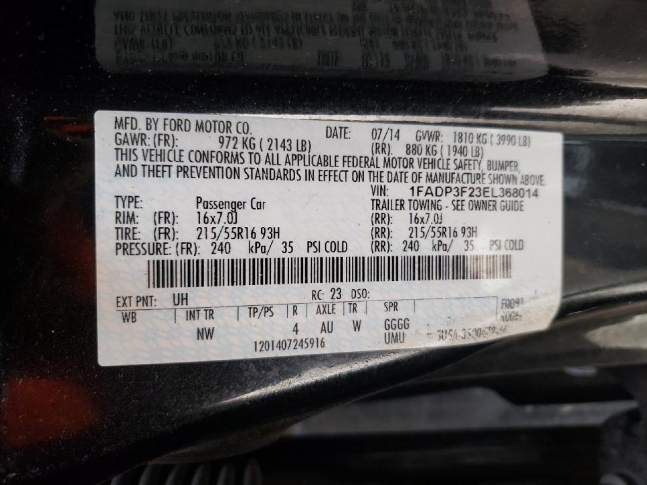 Photo 10 from auction – 2014 FORD FOCUS SE with VIN 1FADP3F23EL368014