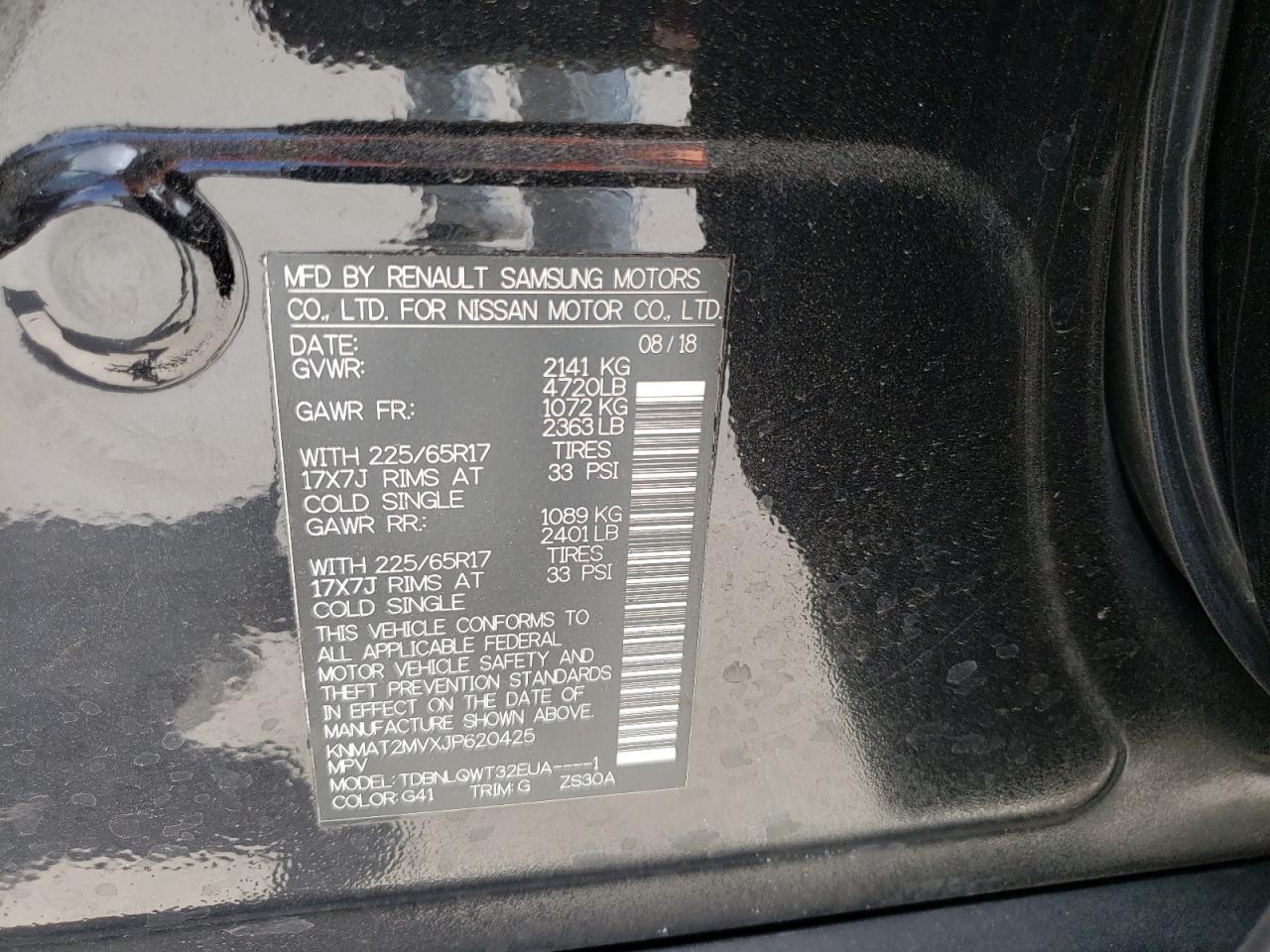 Photo 10 from auction – 2018 NISSAN ROGUE S with VIN KNMAT2MVXJP620425