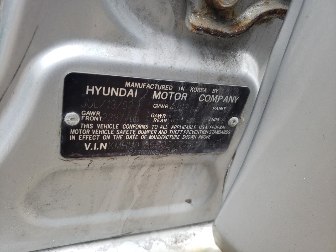 Photo 10 from auction – 2002 HYUNDAI SONATA GLS with VIN KMHWF35H02A715071