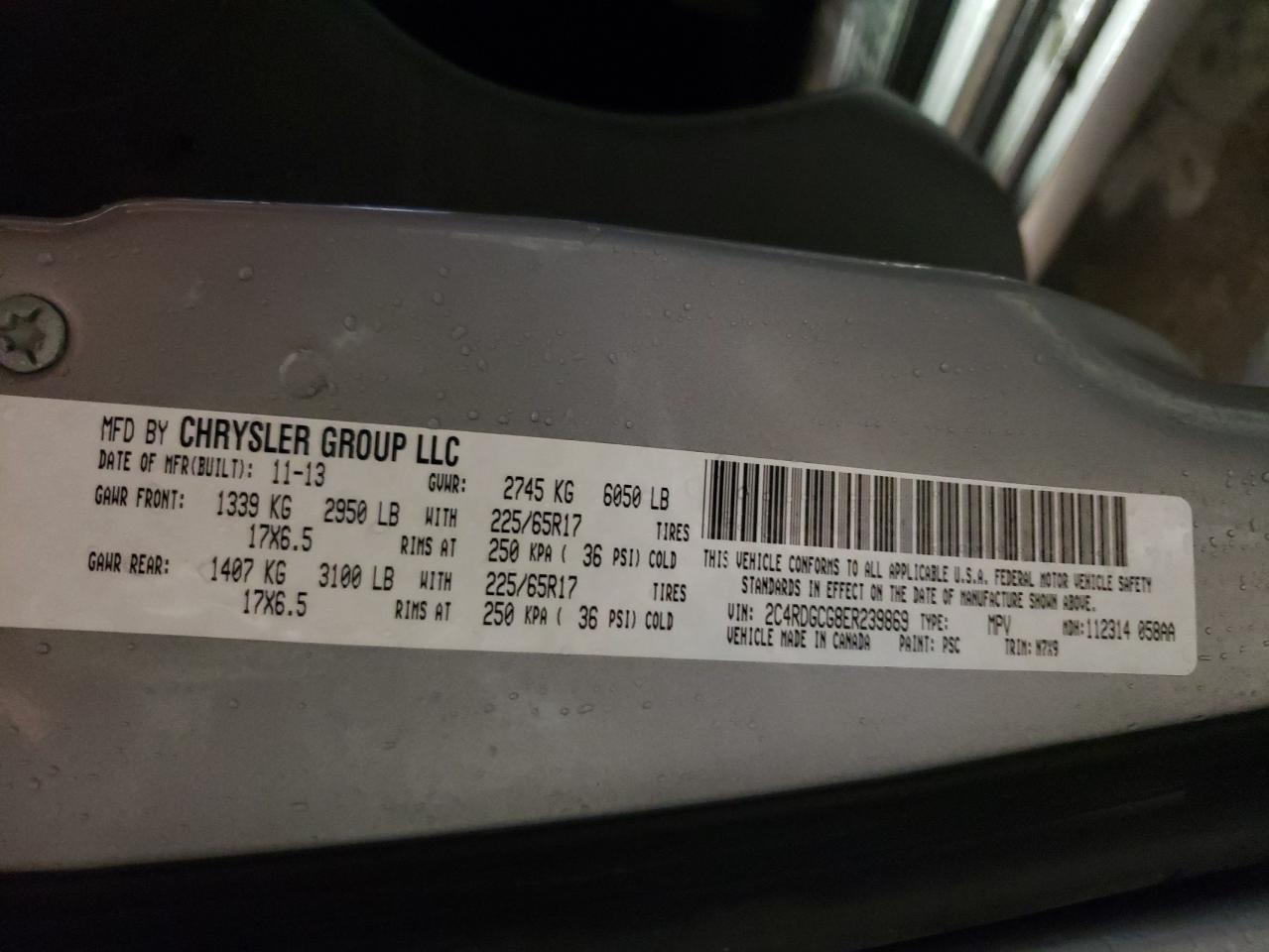 Photo 10 from auction – 2014 DODGE GRAND CARA with VIN 2C4RDGCG8ER239869