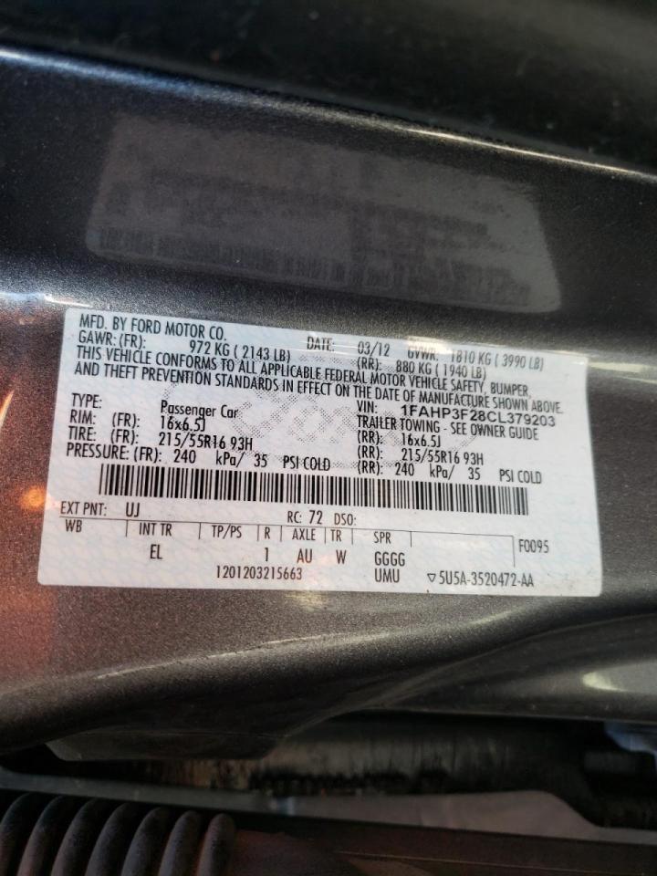 Photo 10 from auction – 2012 FORD FOCUS with VIN 1FAHP3F28CL379203