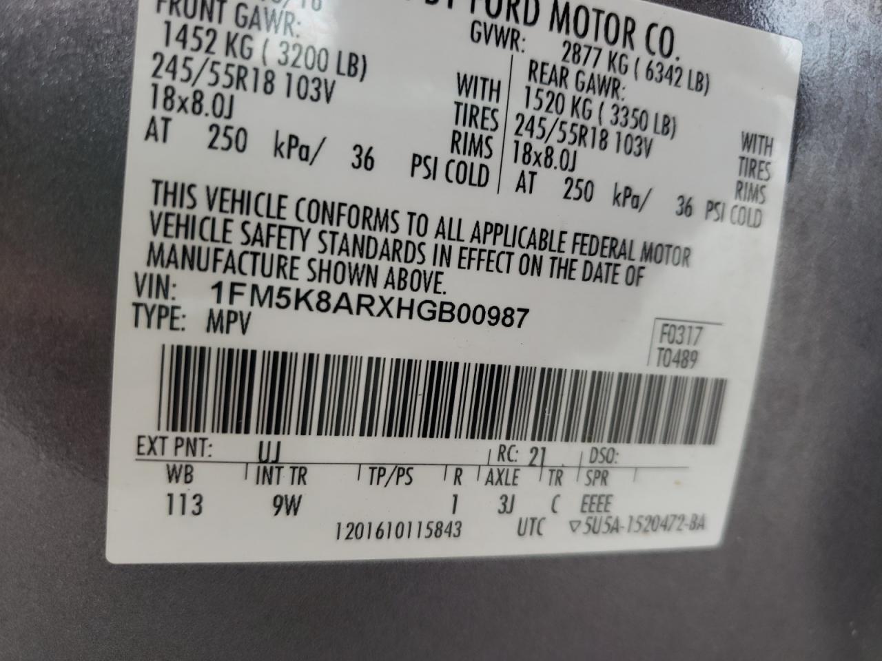 Photo 10 from auction – 2017 FORD EXPLORER P with VIN 1FM5K8ARXHGB00987