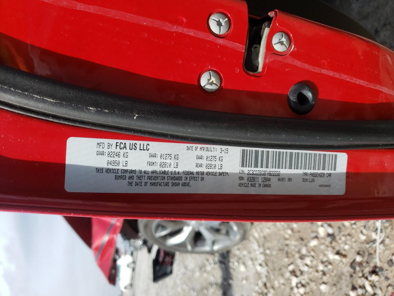 Photo 10 from auction – 2015 DODGE CHALLENGER with VIN 2C3CDZBG8FH822232