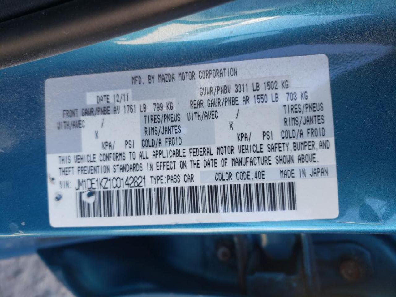 Photo 10 from auction – 2012 MAZDA MAZDA2 with VIN JM1DE1KZ1C0142821