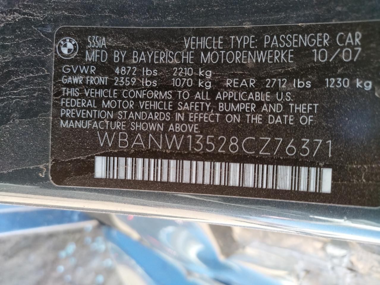 Photo 10 from auction – 2008 BMW 535 I with VIN WBANW13528CZ76371