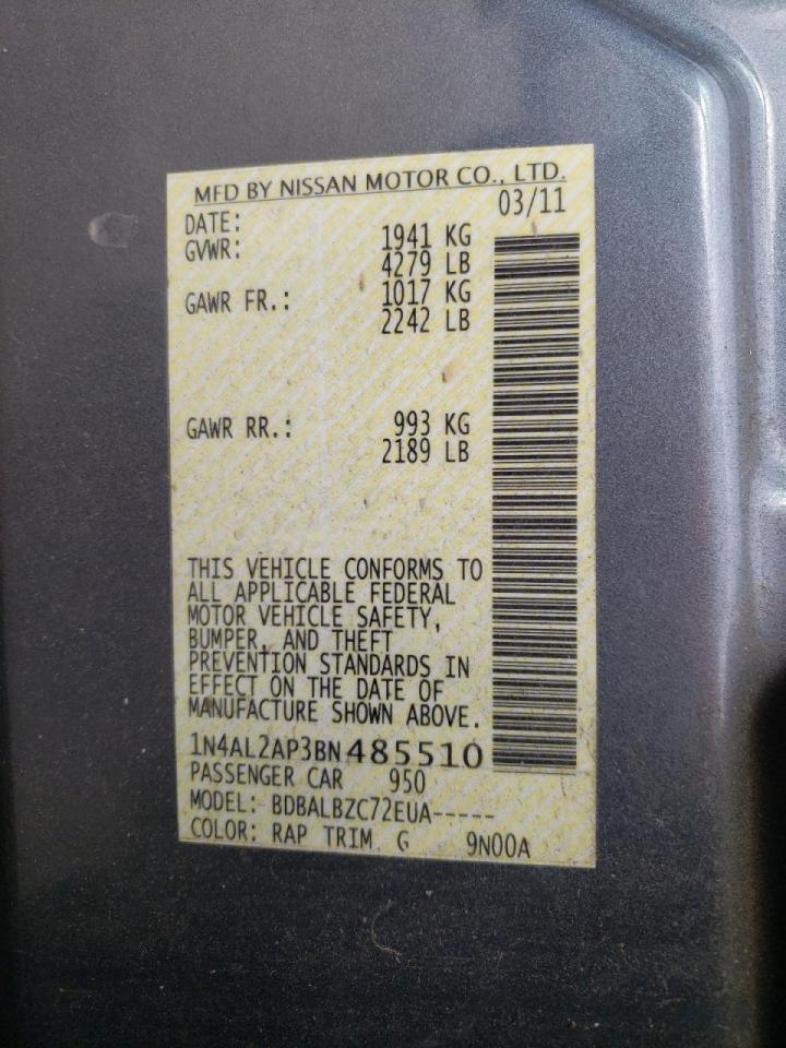 Photo 10 from auction – 2011 NISSAN ALTIMA BAS with VIN 1N4AL2AP3BN485510