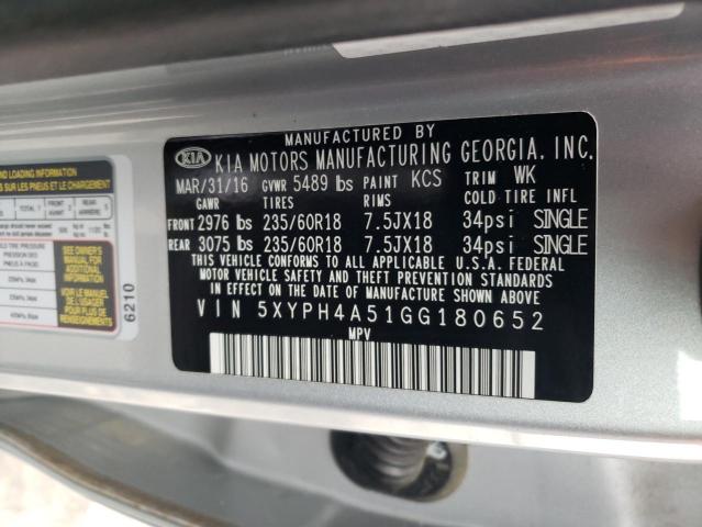 Photo 10 from auction – 2016 KIA SORENTO EX with VIN 5XYPH4A51GG180652