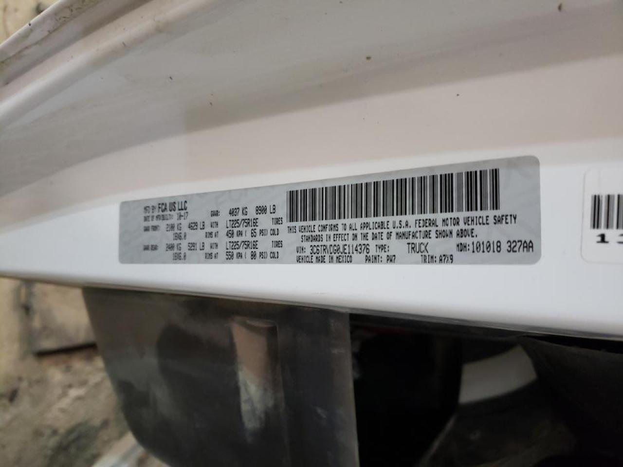 Photo 10 from auction – 2018 RAM PROMASTER with VIN 3C6TRVDG0JE114376